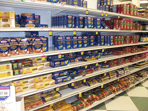 The pasta aisle is a thing of beauty, with it's boxes and bags all lined up by color and size.